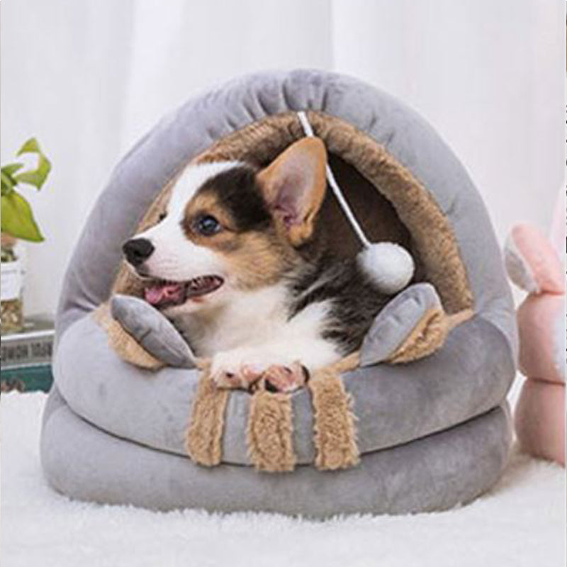 Pet Cat Dog House Thicken Sleep Bed Nest Puppy Warm Cushion Semi-closed Kennel