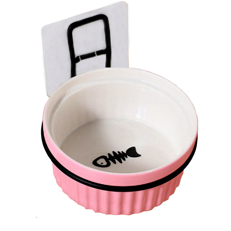 Adjustable Pet Ceramic Round Bowl Wall Hanging Detachable Removable Feeder