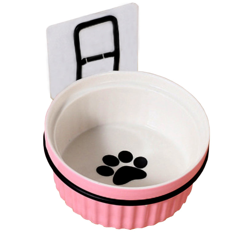 Adjustable Pet Ceramic Round Bowl Wall Hanging Detachable Removable Feeder