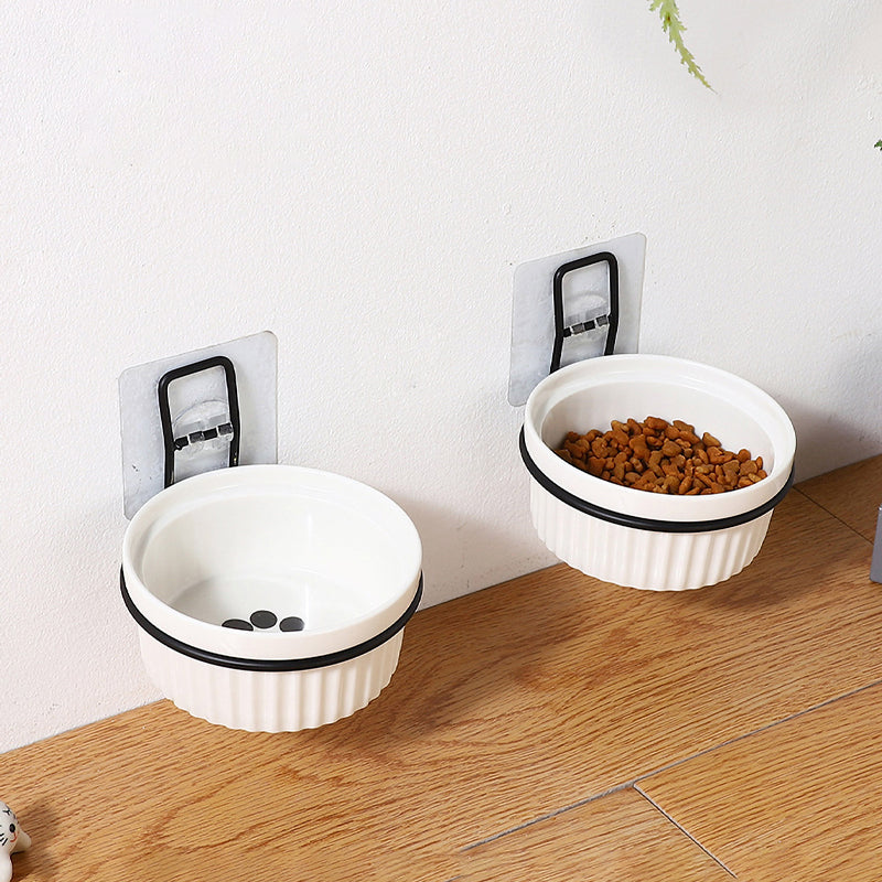 Adjustable Pet Ceramic Round Bowl Wall Hanging Detachable Removable Feeder