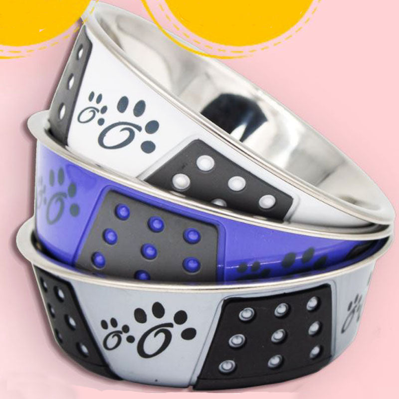Pet Dog Puppy Feeder Food Water Bowl Stainless Steel Non-slip Base