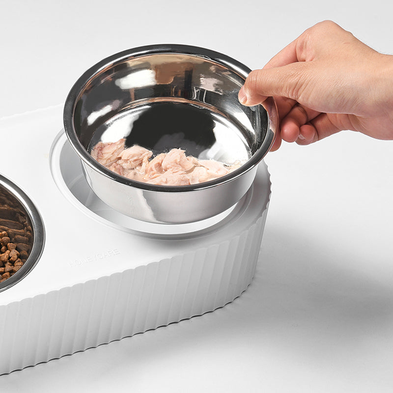 Pet Cat Dog Aluminum Removable Double Food Bowl Feeder HONEYCARE