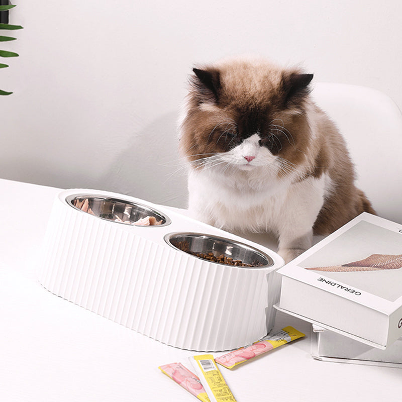 Pet Cat Dog Aluminum Removable Double Food Bowl Feeder HONEYCARE