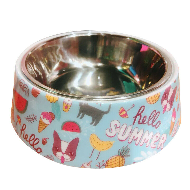 Stainless Steel Pet Cat Dog Bowl Non-Slip Base Colorful Cartoon Patterns