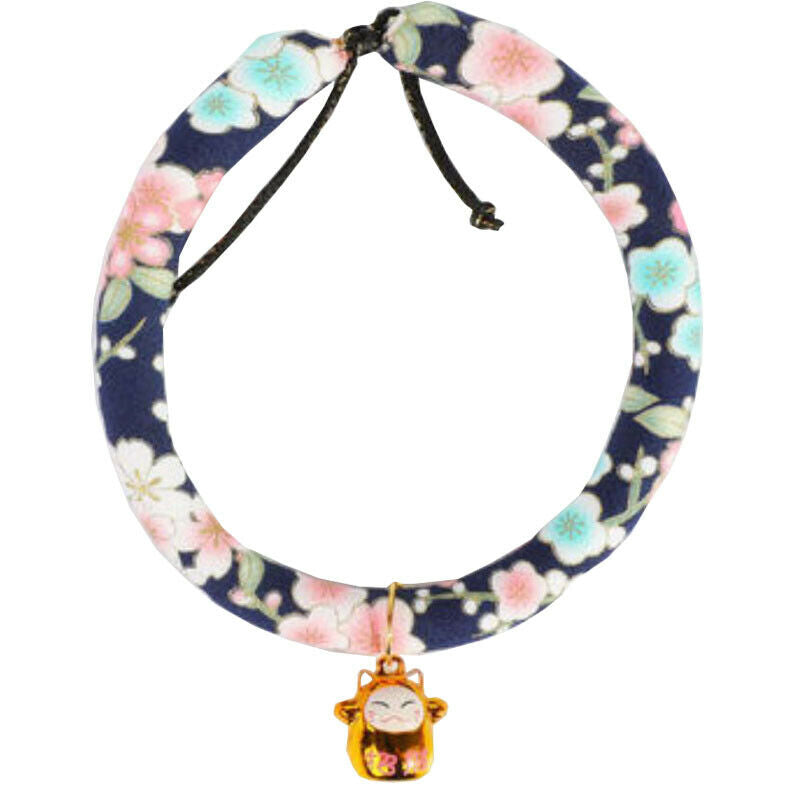 Pet Cat Dog Japanese Style Handmade Adjustable Cloth Collar Bell Anti-fleas Lice