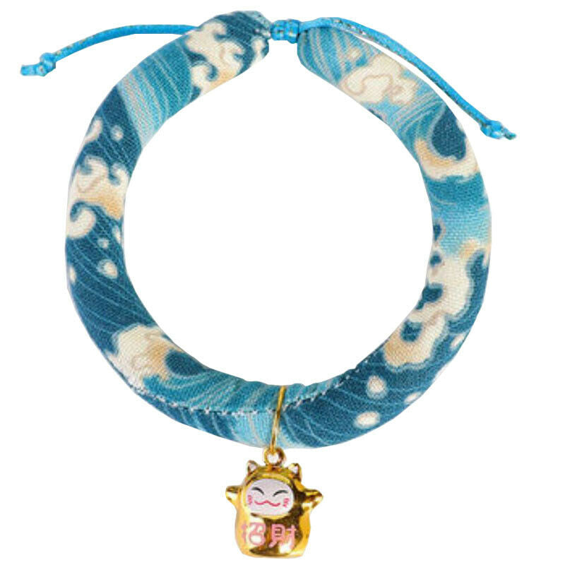 Pet Cat Dog Japanese Style Handmade Adjustable Cloth Collar Bell Anti-fleas Lice