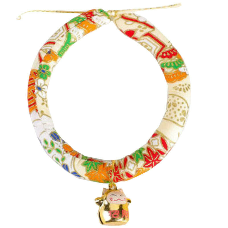Pet Cat Dog Japanese Style Handmade Adjustable Cloth Collar Bell Anti-fleas Lice