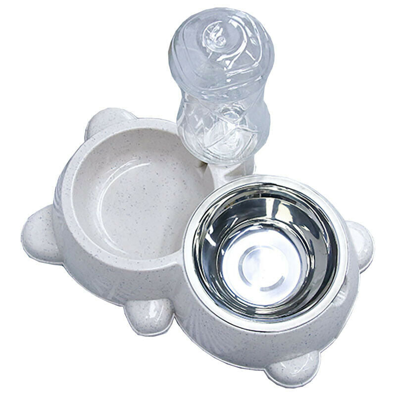 Pet cat Dog Double Bowl Auto-refill Drinking Water Food Basin Stainless Steel