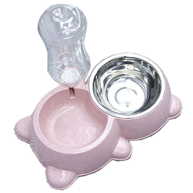 Pet cat Dog Double Bowl Auto-refill Drinking Water Food Basin Stainless Steel