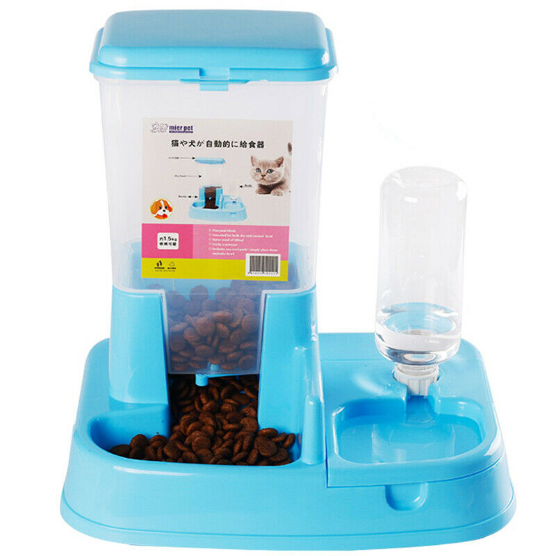 Pet Cat Dog Double Bowl Automatic Replenish Water Drinking Food Feeder