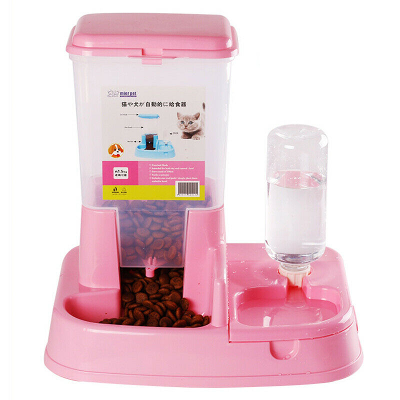Pet Cat Dog Double Bowl Automatic Replenish Water Drinking Food Feeder