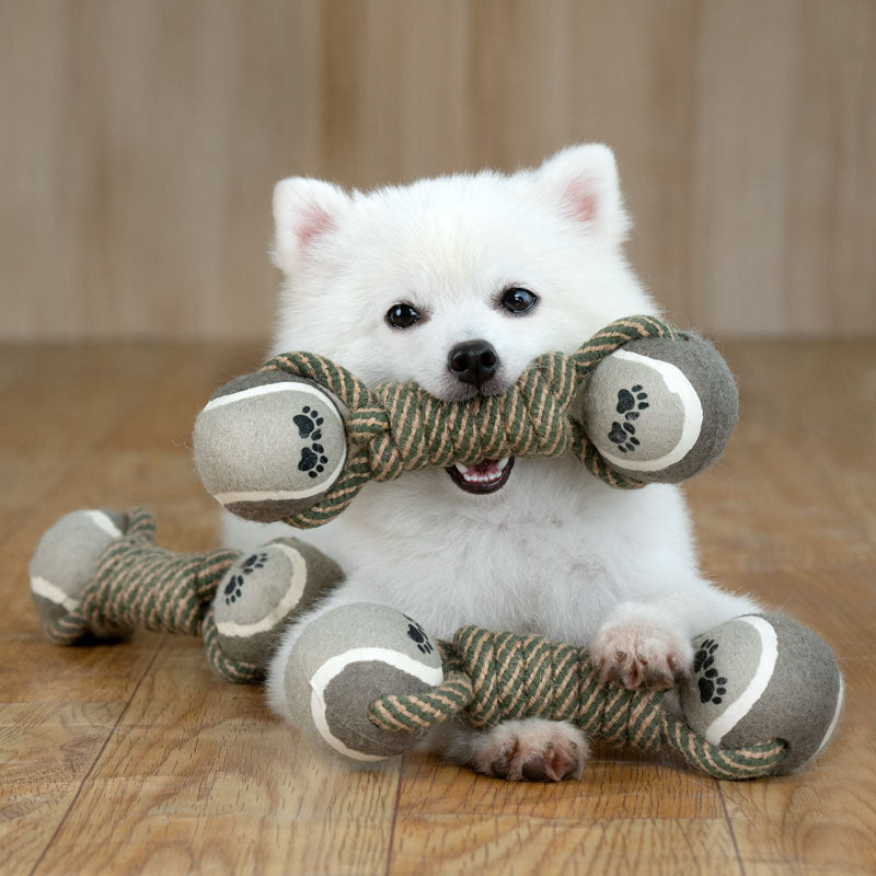 Pet Dog Double-headed Ball Rope Knot Toy Molar Teeth Resistant Clean Chew Tug