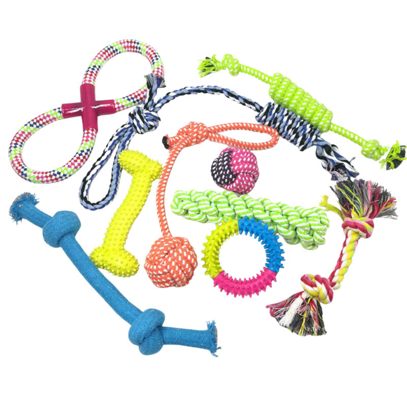Pet Dog Chew Toy Combination Set Cotton Clean Teeth Rope Frisbee Ball Molar