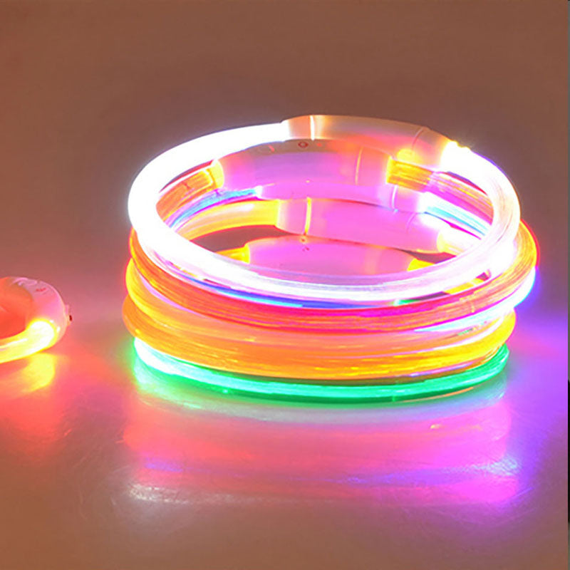 Pet Cat Dog LED USB Charge Glowing Necklace Round Tube Charging Collar