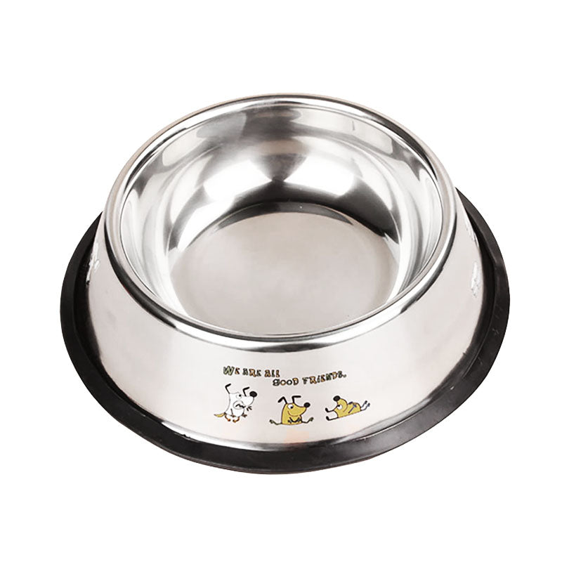 Pet Cat Dog Stainless Steel Food Water Bowl Feeder Anti-slide Pad