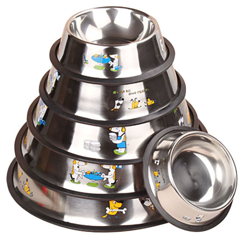 Pet Cat Dog Stainless Steel Food Water Bowl Feeder Anti-slide Pad