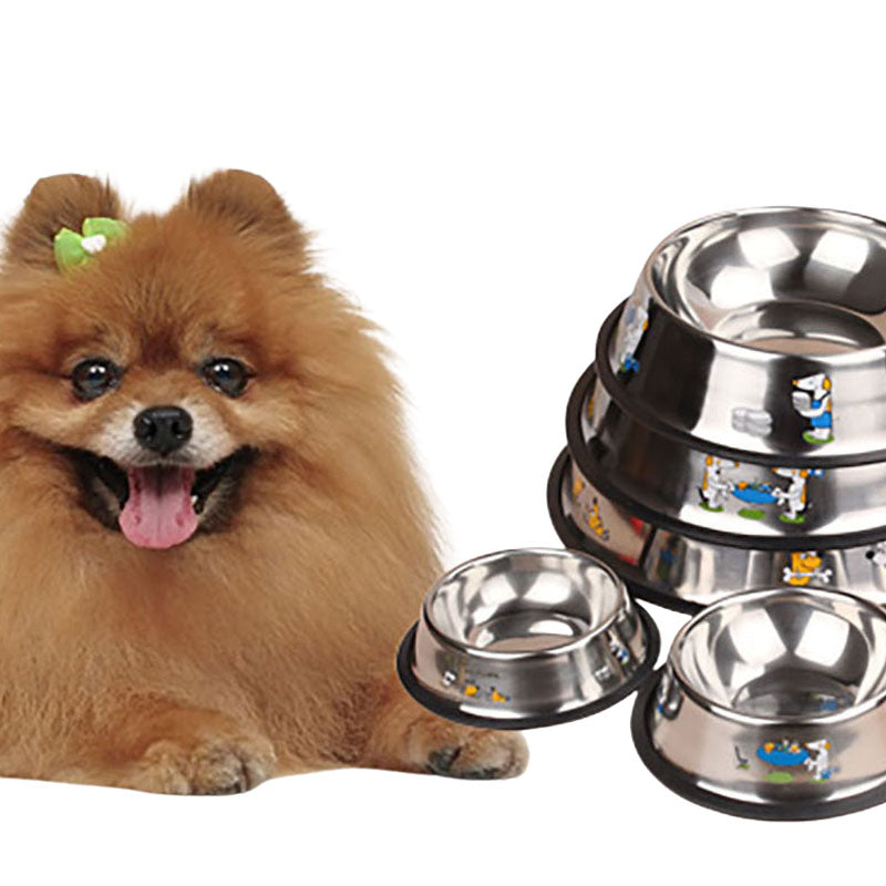 Pet Cat Dog Stainless Steel Food Water Bowl Feeder Anti-slide Pad