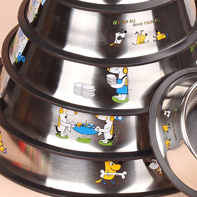 Pet Cat Dog Stainless Steel Food Water Bowl Feeder Anti-slide Pad
