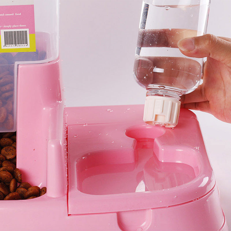 Pet Cat Dog Double Bowl Automatic Replenish Water Drinking Food Feeder