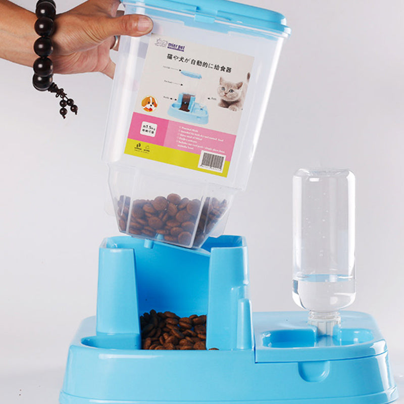 Pet Cat Dog Double Bowl Automatic Replenish Water Drinking Food Feeder