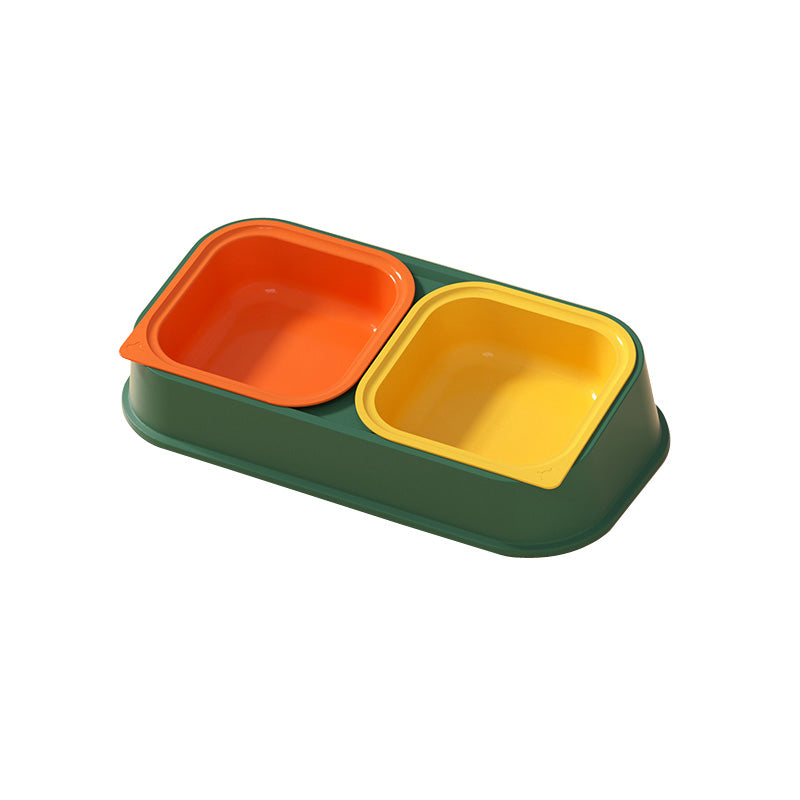 Detachable Resin Stainless Steel Pet Cat Dog Food Water Double Bowl