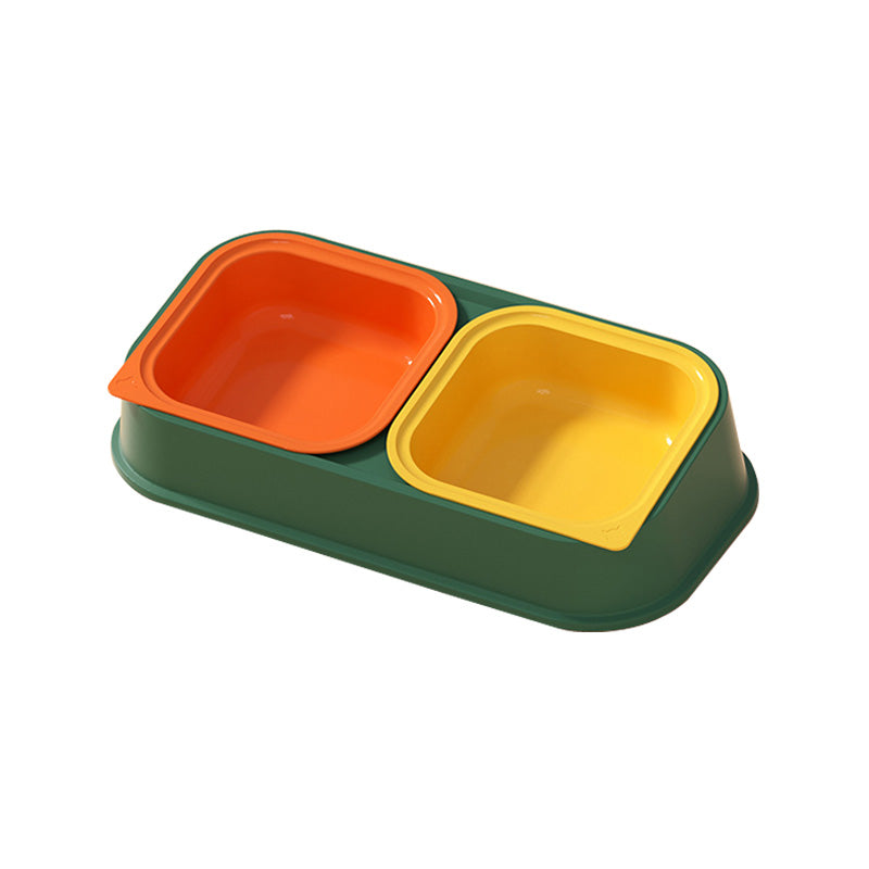 Detachable Resin Stainless Steel Pet Cat Dog Food Water Double Bowl