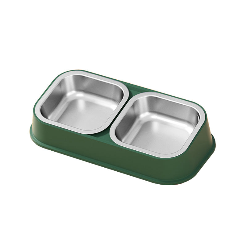 Detachable Resin Stainless Steel Pet Cat Dog Food Water Double Bowl