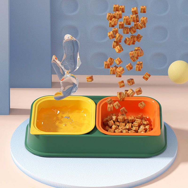 Detachable Resin Stainless Steel Pet Cat Dog Food Water Double Bowl