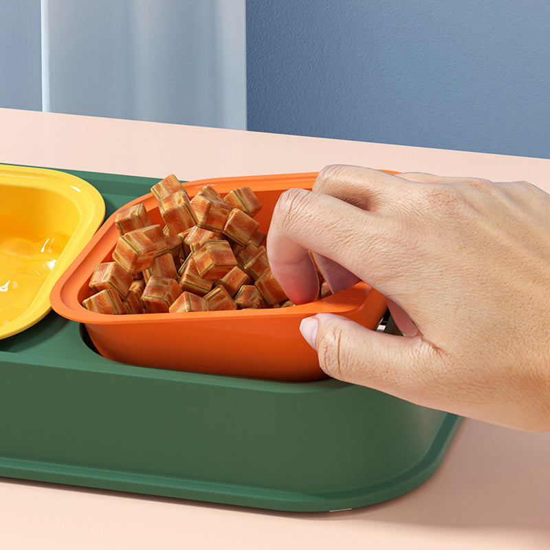 Detachable Resin Stainless Steel Pet Cat Dog Food Water Double Bowl