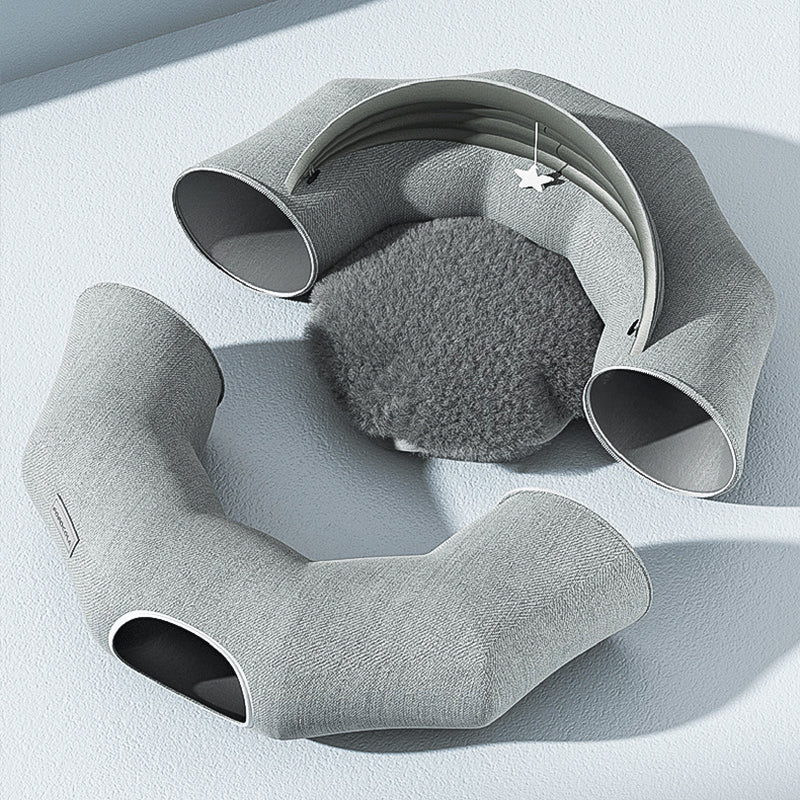 Foldable Pet Cat Toy Tunnel Maze Hole Donut Bed Wool Velvet Roller POPOCOLA