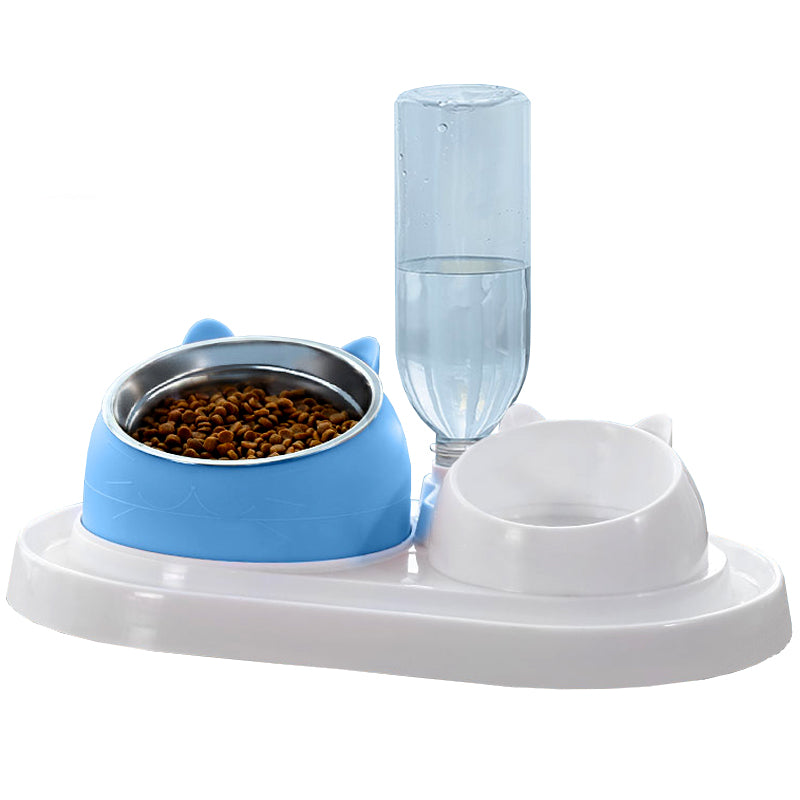 2-in-1 Pet Cat Dog Automatic Water Refill Bottle Ceramic Stainless Food Bowl