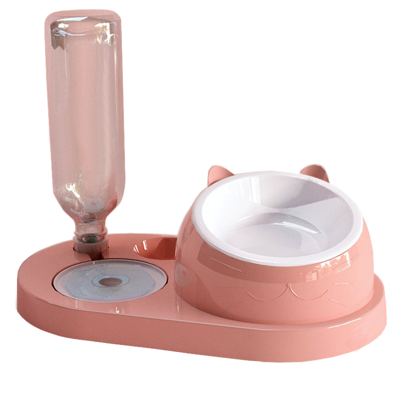 2-in-1 Pet Cat Dog Automatic Water Refill Bottle Ceramic Stainless Food Bowl