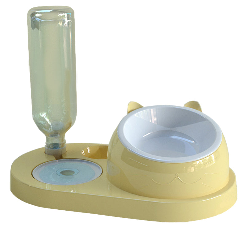 2-in-1 Pet Cat Dog Automatic Water Refill Bottle Ceramic Stainless Food Bowl