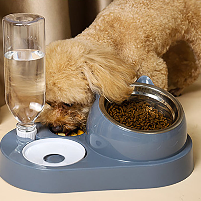2-in-1 Pet Cat Dog Automatic Water Refill Bottle Ceramic Stainless Food Bowl