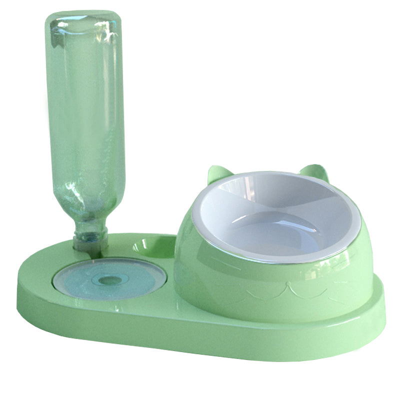 2-in-1 Pet Cat Dog Automatic Water Refill Bottle Ceramic Stainless Food Bowl