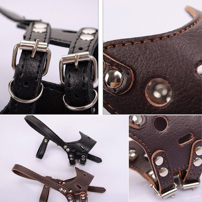 Pet Cat Dog Adjustable Leather Muzzle Mask Anti-Bite Mouth Cover Jaw Sleeve