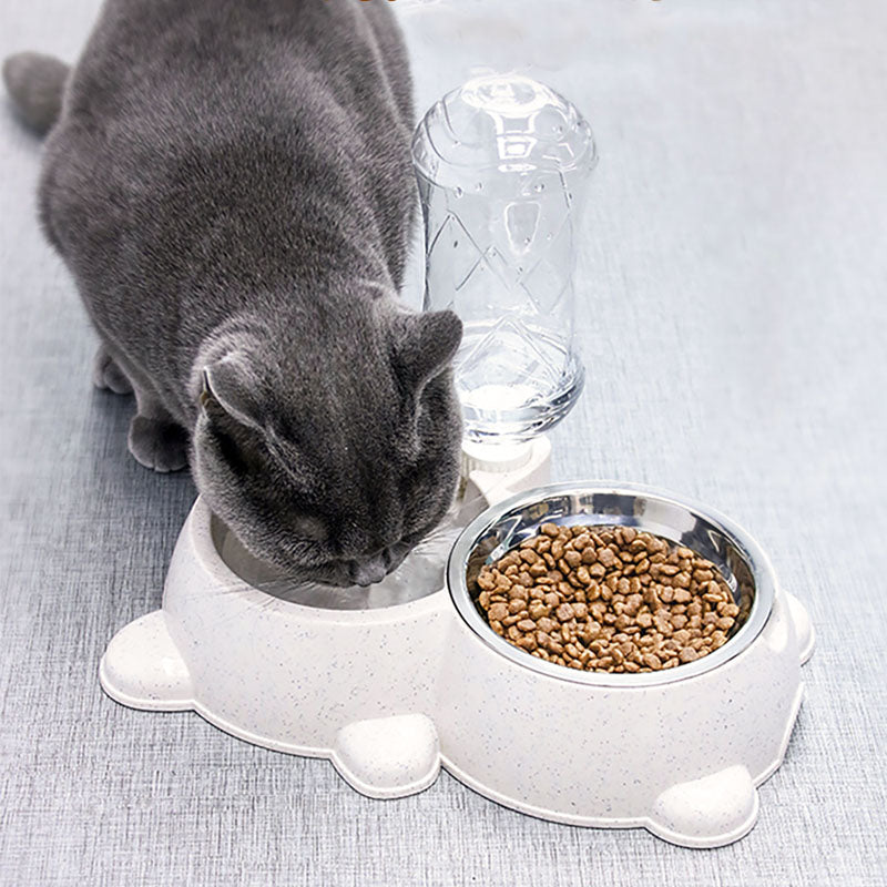 Pet cat Dog Double Bowl Auto-refill Drinking Water Food Basin Stainless Steel
