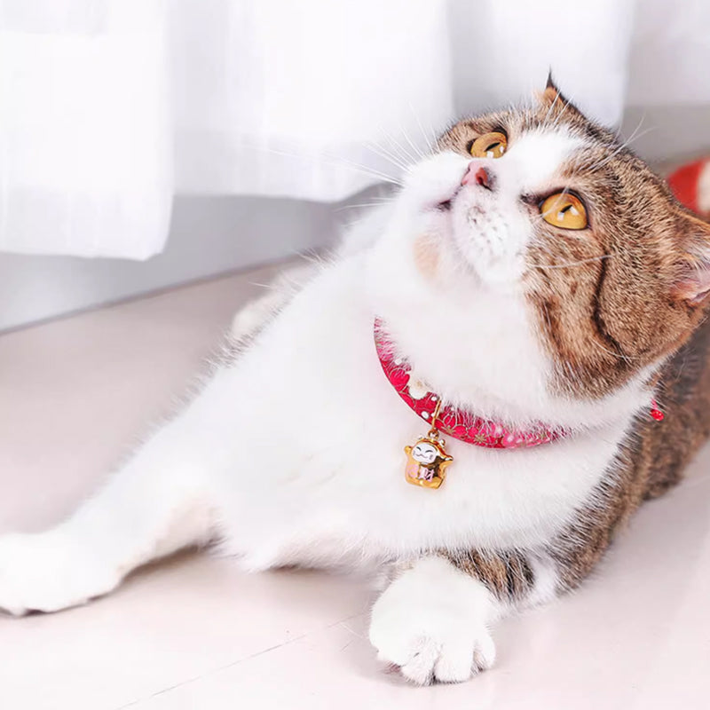 Pet Cat Dog Japanese Style Handmade Adjustable Cloth Collar Bell Anti-fleas Lice
