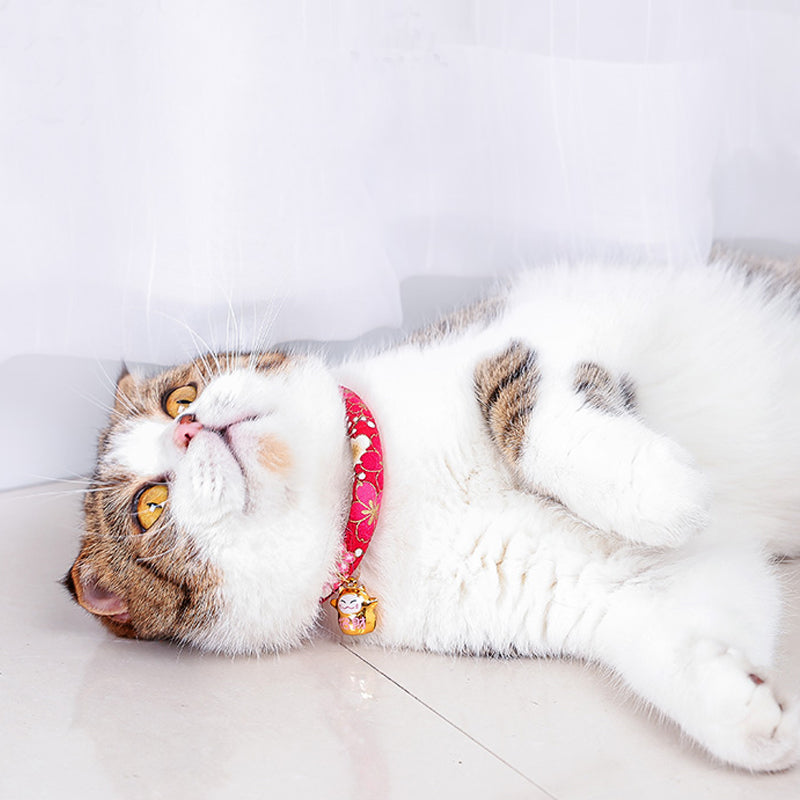 Pet Cat Dog Japanese Style Handmade Adjustable Cloth Collar Bell Anti-fleas Lice