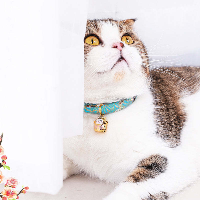 Pet Cat Dog Japanese Style Handmade Adjustable Cloth Collar Bell Anti-fleas Lice