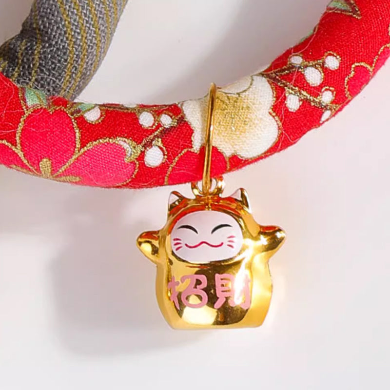 Pet Cat Dog Japanese Style Handmade Adjustable Cloth Collar Bell Anti-fleas Lice