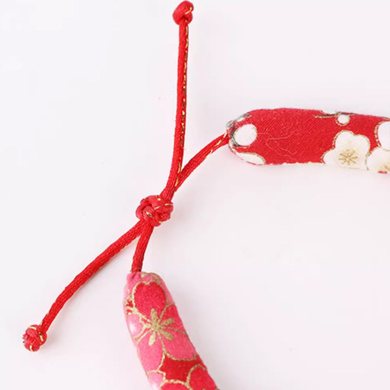 Pet Cat Dog Japanese Style Handmade Adjustable Cloth Collar Bell Anti-fleas Lice