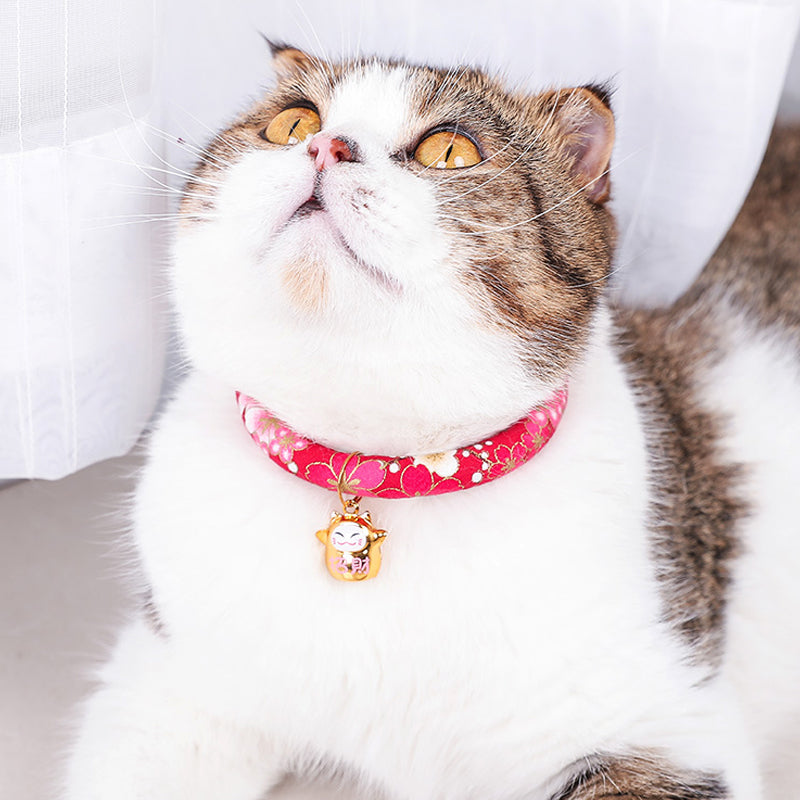 Pet Cat Dog Japanese Style Handmade Adjustable Cloth Collar Bell Anti-fleas Lice