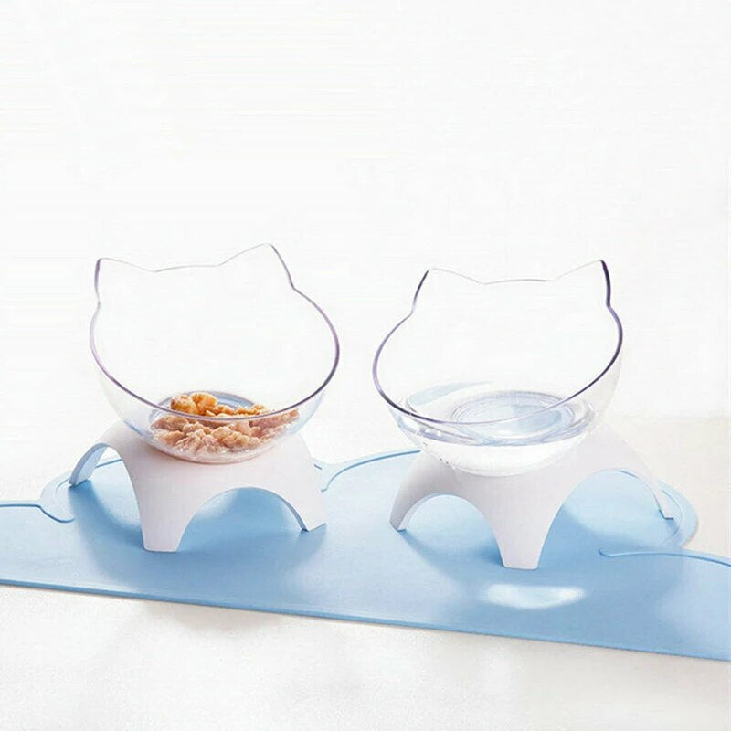 Pet Cat Bowl Feeding Oblique Mouth Cervical Vertebra Transparent Feeder Non slip