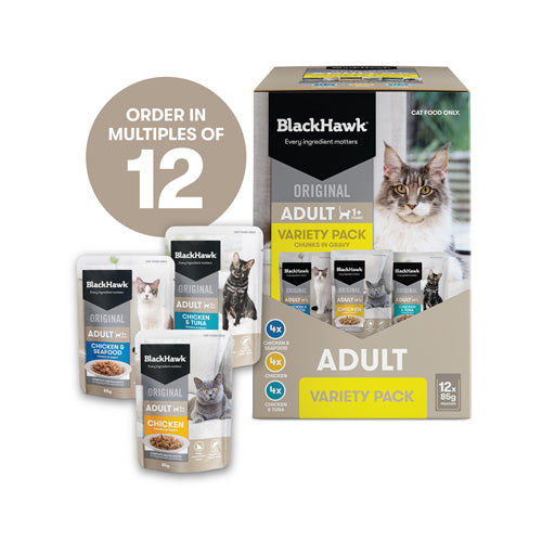 BLACKHAWK 12PK CAT WET VARIETY PACK IN GRAVY 85G