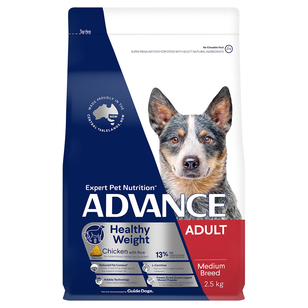 ADVANCE DOG DRY HEALTHY WEIGHT SMALL MEDIUM LARGE BREED CHICKEN RICE 2.5/13KG