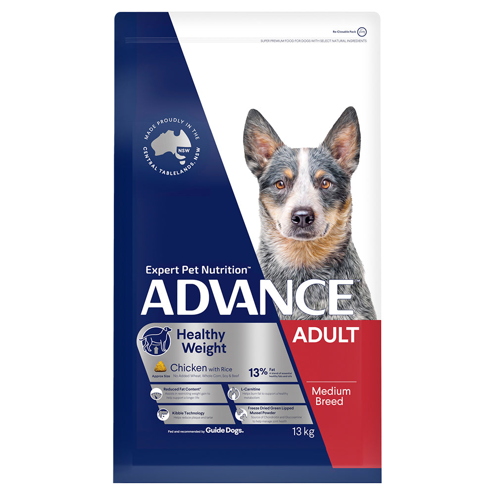 ADVANCE DOG DRY HEALTHY WEIGHT SMALL MEDIUM LARGE BREED CHICKEN RICE 2.5/13KG