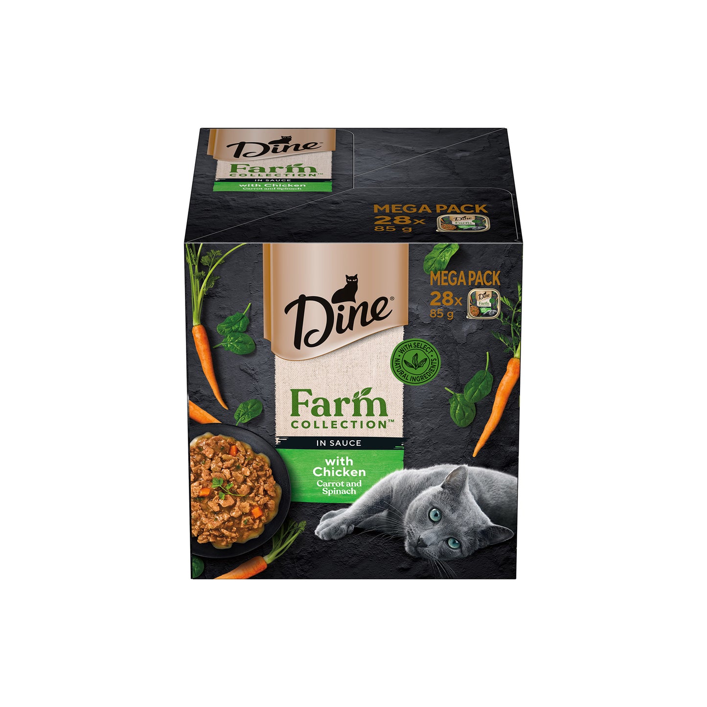 DINE CAT WET FOOD FARM COLLECTION CHICKEN CARROT SPINACH 85G 7PCS / 28PCS