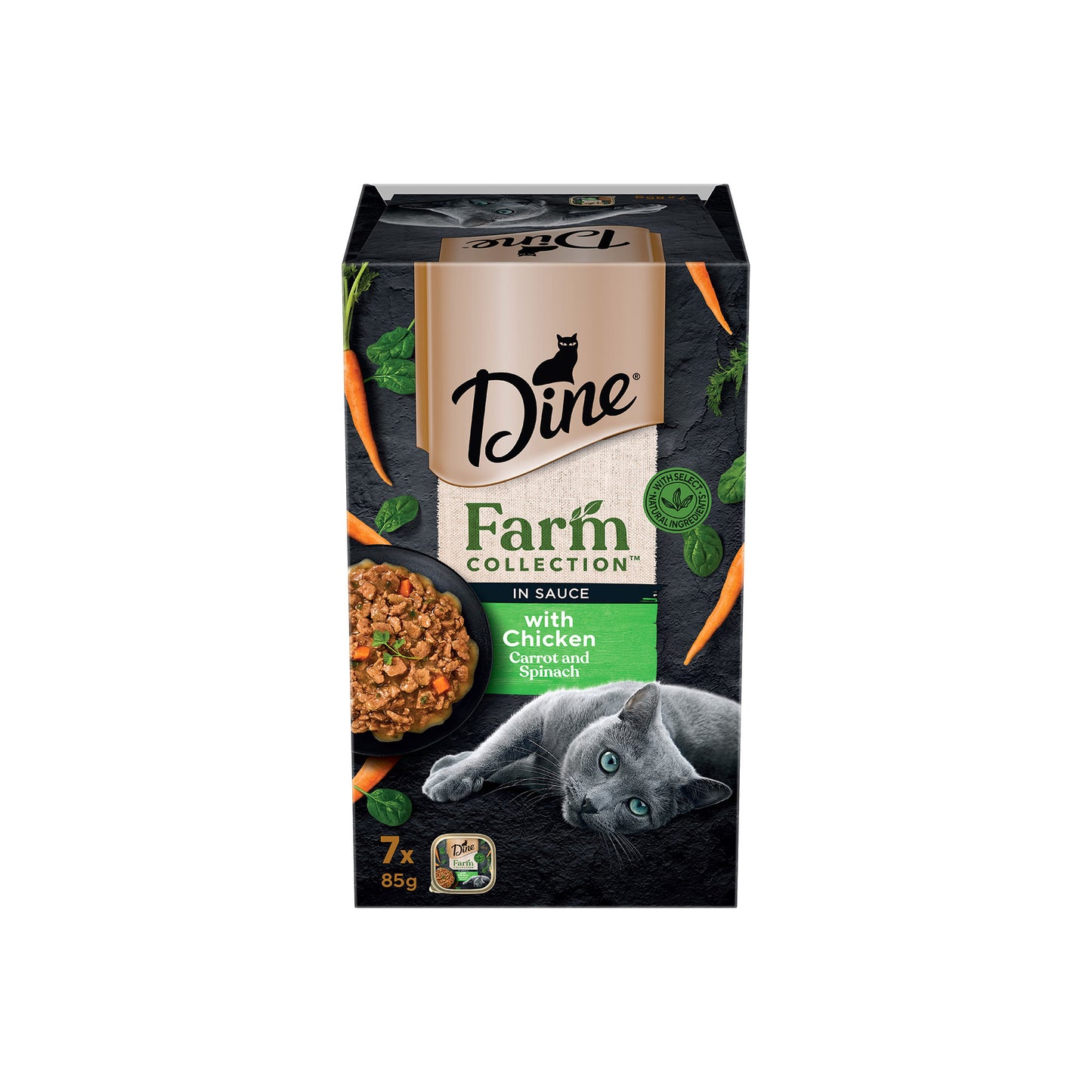 DINE CAT WET FOOD FARM COLLECTION CHICKEN CARROT SPINACH 85G 7PCS / 28PCS