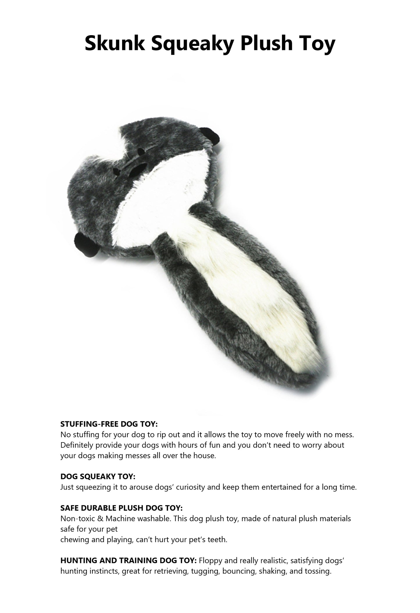 Stuffingless Pet Dog Skunk Squeaky Hunting Training Plush Chew Durable Toy